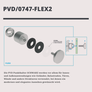 Edelstahl Punkthalter Ø50 PVD Schwarz V2A 8-17,52 Verbinder Flexibel Glas BLACK